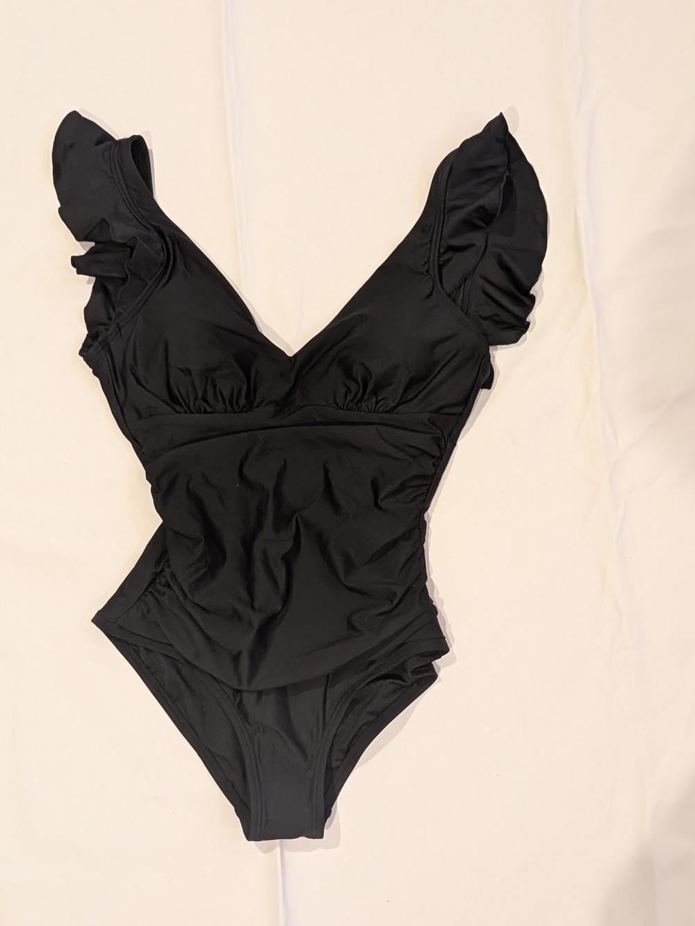 DKNY Black Ruffle-Sleeve One-Piece Swimsuit